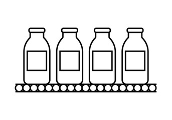 Icono negro de cadena de producción de botellas