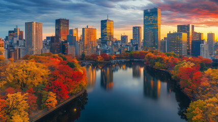 Obraz premium 夜のとばりが降りた秋の東京