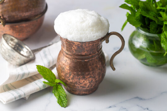  Turkish traditional drink ayran , kefir or buttermilk made from yogurt