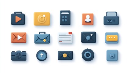 Group icons designed with blue-grey color palette in flat style, placed on white background, creating minimalistic design