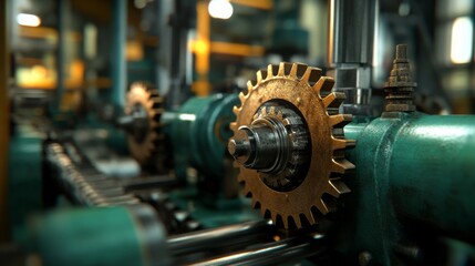 Fototapeta premium A close-up view of machinery featuring a rusty gear and pipes, highlighting industrial engineering and mechanical components.