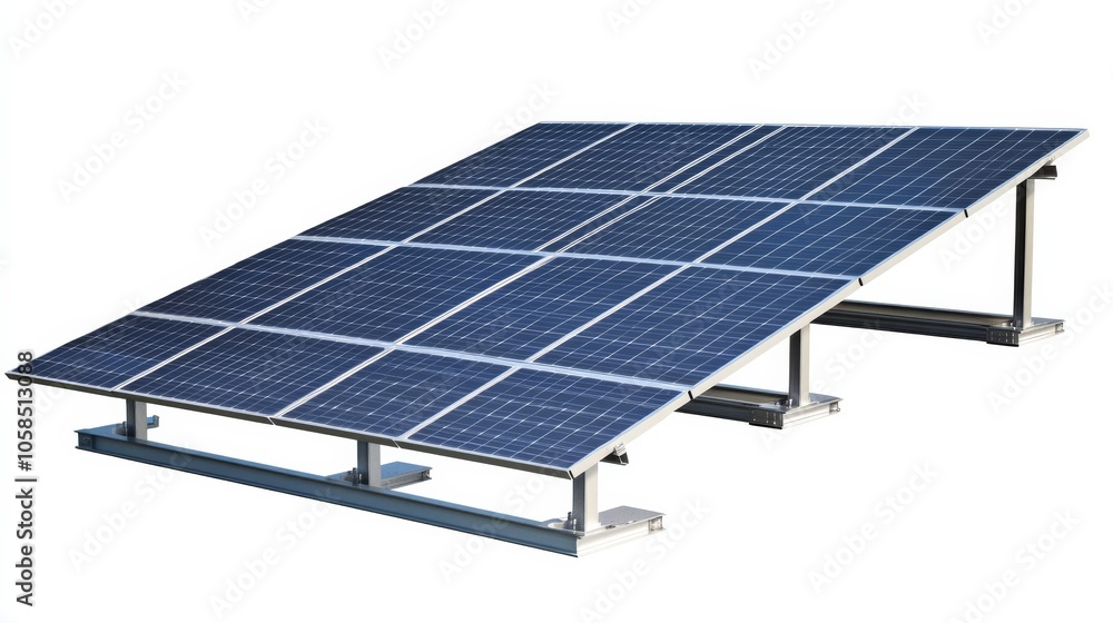Poster a solar panel array designed for harnessing renewable energy from sunlight, featuring multiple photo