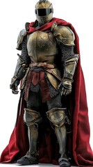 Fototapeta premium Medieval Knight in Full Armor with Red Cape