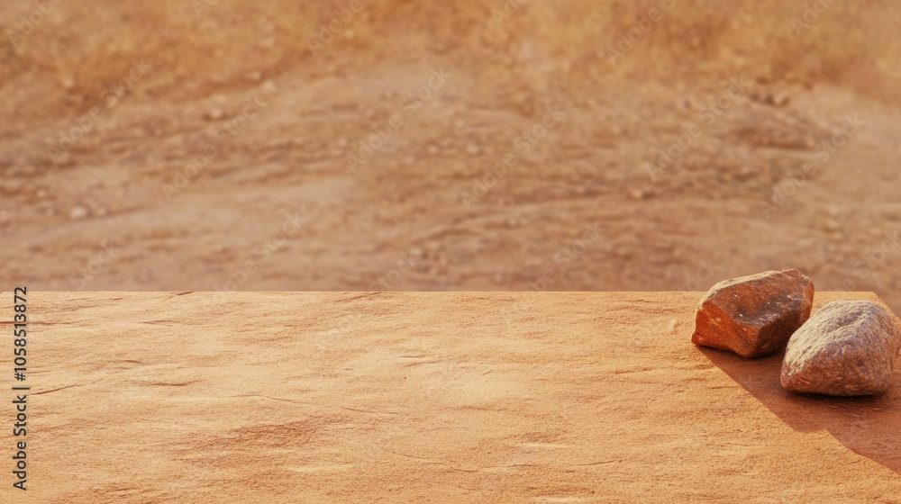 Poster rustic ochre sandstone surface with sunlit desert backdrop for product display montage