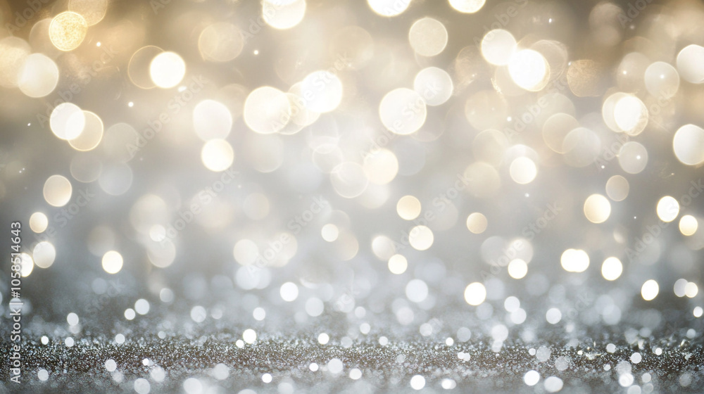 Poster sparkling bokeh background with soft gold and silver lights, creating a festive and magical atmosphe