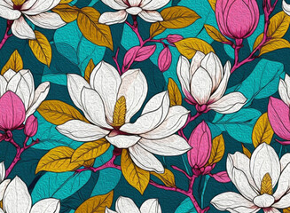 Botanical pattern for printing on wall decorations, covers. Artistic brush strokes.
