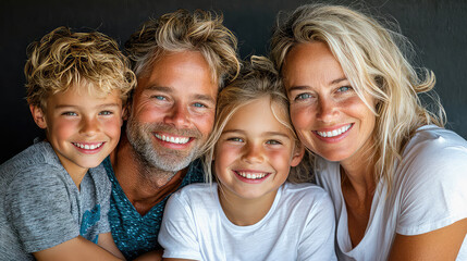Obraz premium Happy family portrait with smiling parents and children together