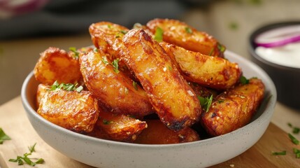 Delicious Golden French Fries with Ketchup and Parsley Garnish. Turnip Fries