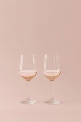 Elegant Wine Glasses on Wooden Tray with Rose Wine