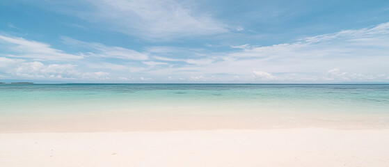 Fototapeta premium sandy beach with white clouds in clear weather