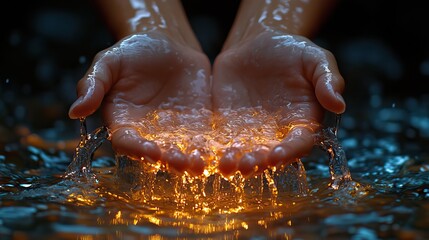 Fototapeta premium Hands in water pouring out stream of pure living water, symbolizing source of life for all