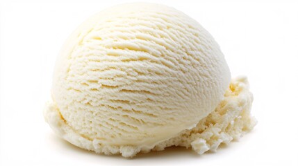 85.A close-up of a scoop of white lemon ice cream, featuring a smooth, creamy surface and subtle texture. The ice cream sits isolated on a plain white background, highlighting its freshness and