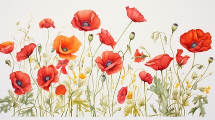 Obraz premium Vibrant Red Poppies in Blooming Field Illustration. French Guiana Armistice Day