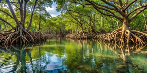 mangrove forest roots reaching into water
