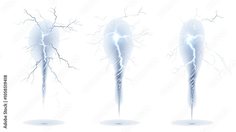Poster realistic lightning bolt overlays on transparent background generative ai