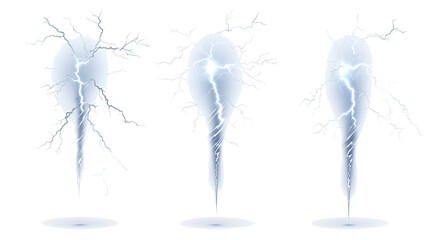 Obraz premium Realistic Lightning Bolt Overlays on Transparent Background Generative AI