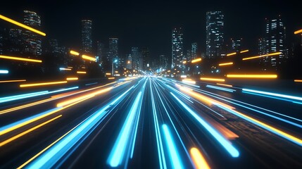 Fototapeta premium Cityscape Night Speed Light Trails Blank Background with Copy Space for Design Projects