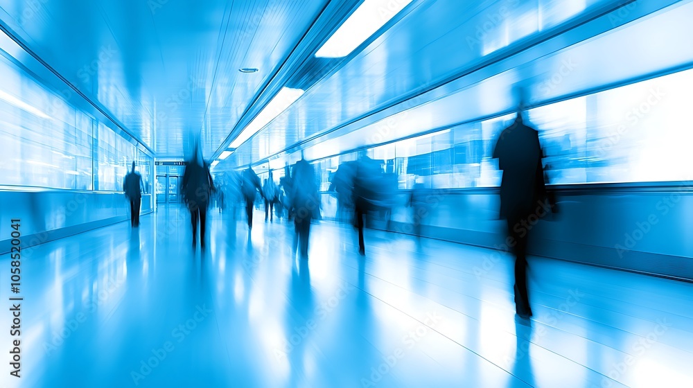 Aufkleber blurred people walking in a tunnel plain textured background for web design and copy