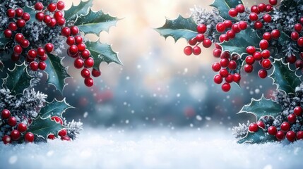 a beautifully designed christmas greeting card template showcasing watercolor holly branches and berries, exuding a festive spirit with vibrant colors and artistic flair