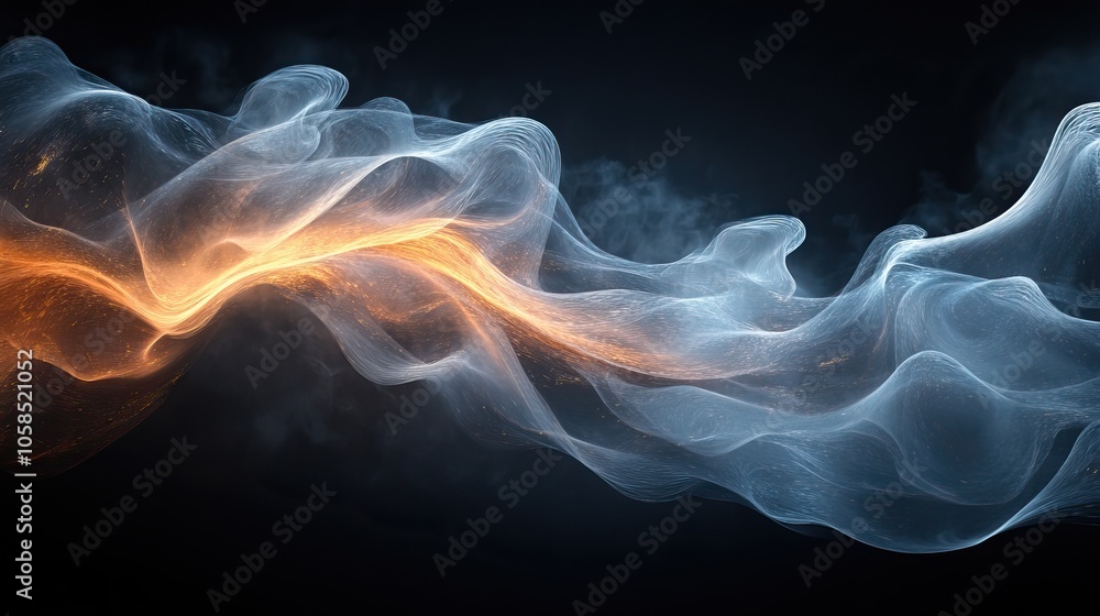 Poster light streams dynamically against black background, illustrating the concept of fluid energy movemen