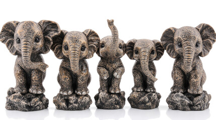 Set of Decorative Elephant Figures Arranged on a Clear Backdrop Generative AI