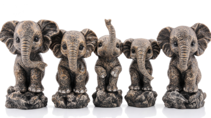 Set of Decorative Elephant Figures Arranged on a Clear Backdrop Generative AI