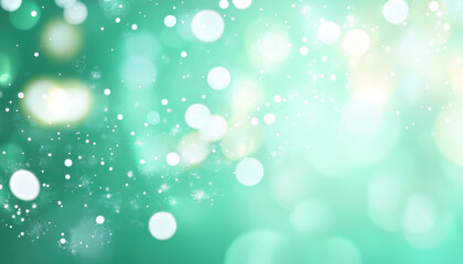 beautiful abstract background featuring soft bokeh lights in shades of green and white, creating dreamy and festive atmosphere. Perfect for holiday themes