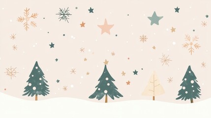 Fototapeta premium Minimalist Christmas Wallpaper with Simple Trees