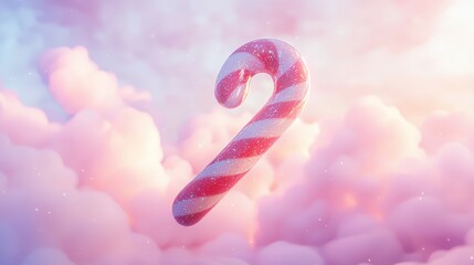 Dreamy Pastel Candy Cane in Floating Clouds