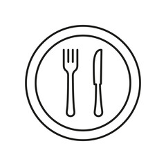 Plate With Fork And Knife Line Icon, Lunch And Dining For Healthy Food Concept. Mealtime For Healthy Eating. Isolated Vector Illustration