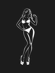 Woman Silhouette Bikini Lingerie Outline Black Background