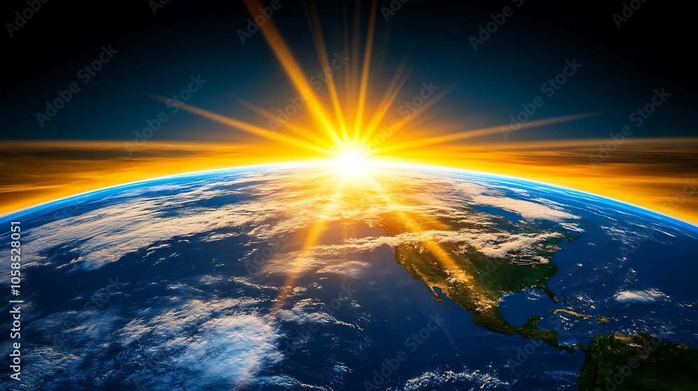 Wall mural sunrise over earth subtle blur background with space for custom text