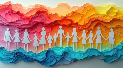 Fototapeta premium Paper cutouts of hands holding figures, symbolizing support and community for mental health awareness