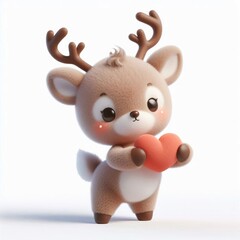 Fototapeta premium Cute fluffy reindeer doing mini heart pose
