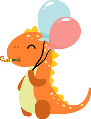 Cute Birthday Dinosaur With Party Horn