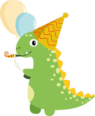 Cute Birthday Dinosaur With Party Horn