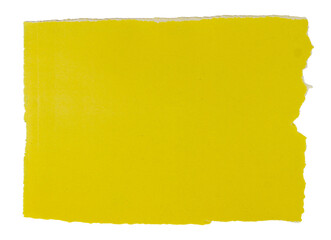 Isolated torn yellow pieces of matte paper with copy space on white background