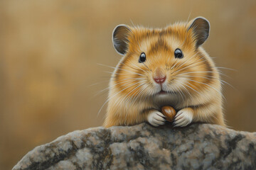 Hamster nibbling on a sunflower seed with close-up detail