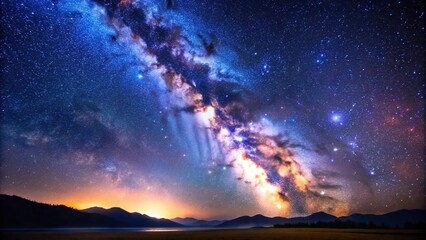 Milky way and starry night sky with faint stars twinkling in the darkness of space, celestial, stars, deep blue, mysterious