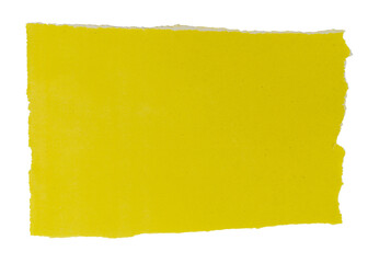 Isolated torn yellow pieces of matte paper with copy space on white background