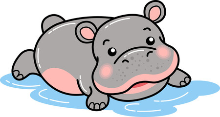 Hippo cartoon, hippopotamus, characters, vector illustration, line art