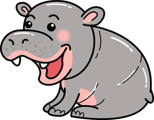 Hippo cartoon, hippopotamus, characters, vector illustration, line art