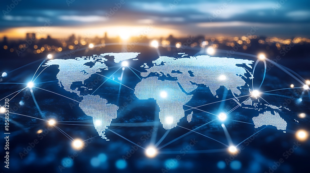 Poster global network connection simple neutral background with free space for design