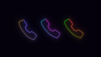 Calling icon animation by multi color neon on black background