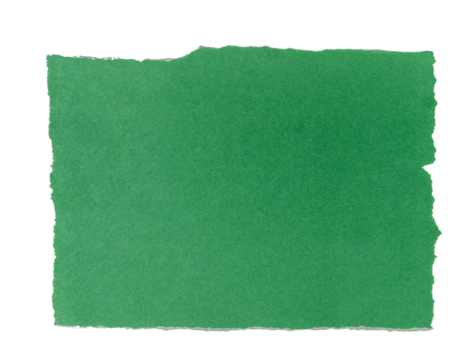 Isolated torn green pieces of matte paper with copy space on white background