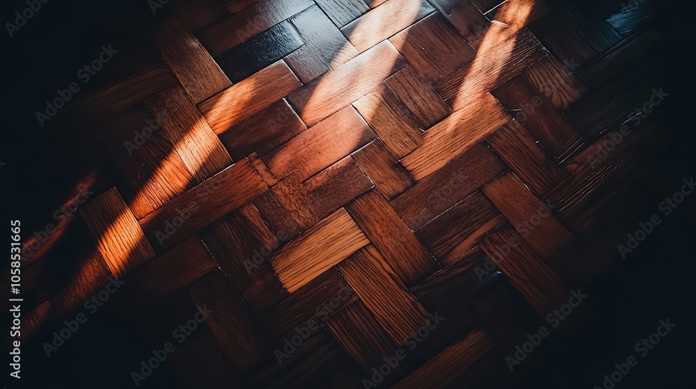 Poster wooden floor with sun rays subtle blur background with space for custom text