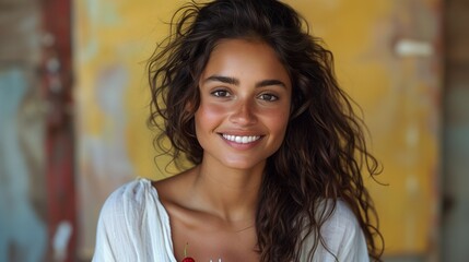 Fototapeta premium Smiling Young Woman with Curly Hair