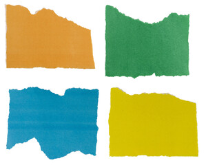 Isolated set of torn color pieces of matte paper on white background