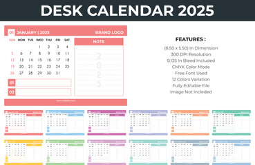 2025 Desk Calendar Design Template In Modern Style