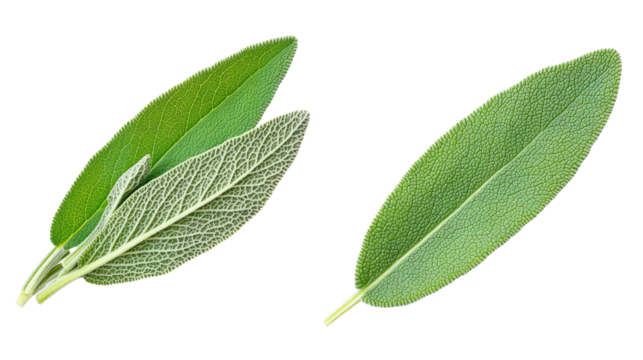 Fresh Organic Sage Leaves Arranged on a Transparent Background Generative AI